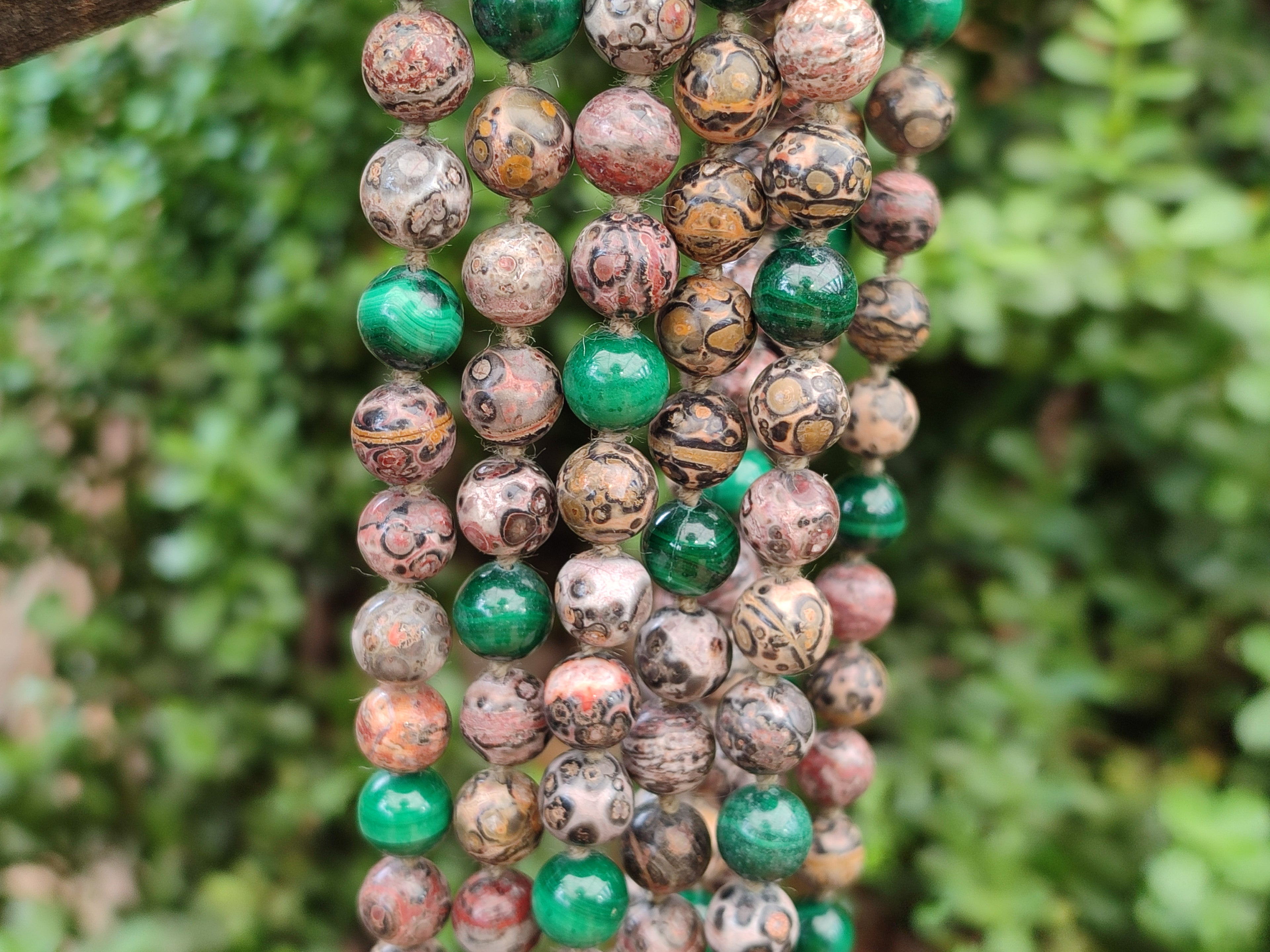 Polished Snakeskin Rhyolite Jasper and Malachite Bead Necklace - Sold per Item- From Australia - Toprock Gemstones and Minerals 