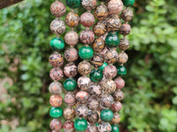 Polished Snakeskin Rhyolite Jasper and Malachite Bead Necklace - Sold per Item- From Australia