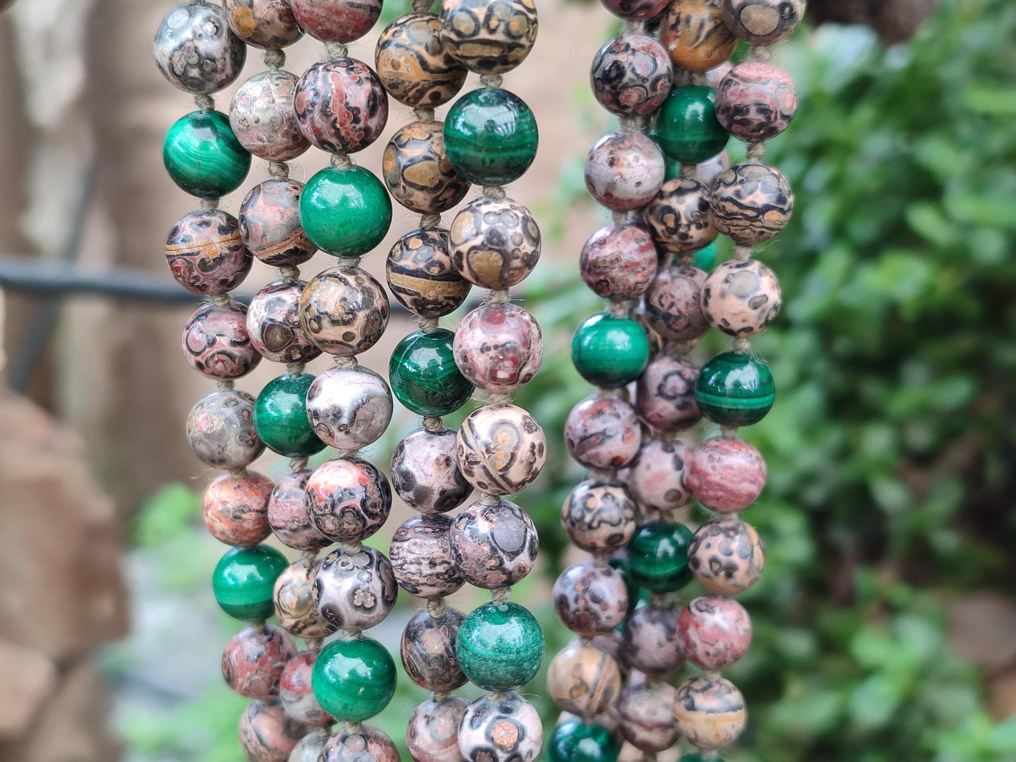 Polished Snakeskin Rhyolite Jasper and Malachite Bead Necklace - Sold per Item- From Australia - Toprock Gemstones and Minerals 