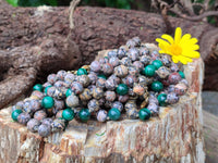 Polished Snakeskin Rhyolite Jasper and Malachite Bead Necklace - Sold per Item- From Australia