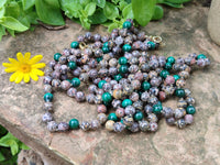Polished Snakeskin Rhyolite Jasper and Malachite Bead Necklace - Sold per Item- From Australia