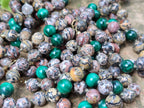 Polished Snakeskin Rhyolite Jasper and Malachite Bead Necklace - Sold per Item- From Australia - Toprock Gemstones and Minerals 