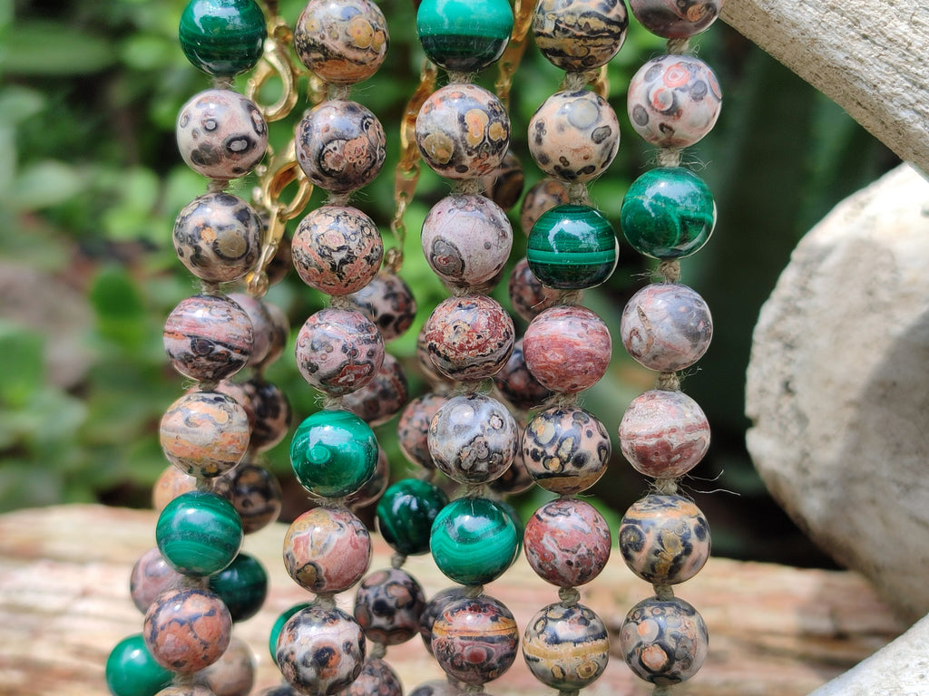 Polished Snakeskin Rhyolite Jasper and Malachite Bead Necklace - Sold per Item- From Australia - Toprock Gemstones and Minerals 