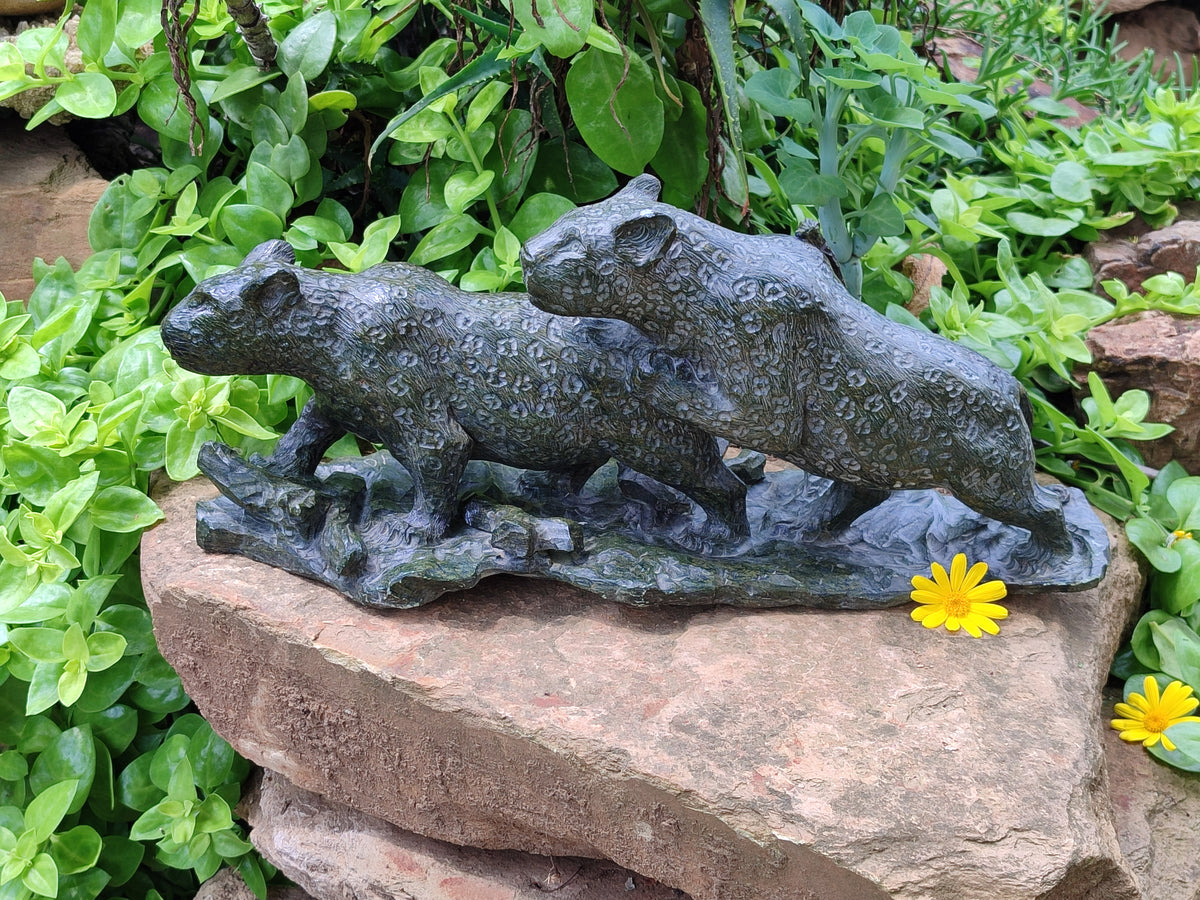 Hand Made Green Verdite Leopard Carving x 1 From Zimbabwe - Toprock Gemstones and Minerals 