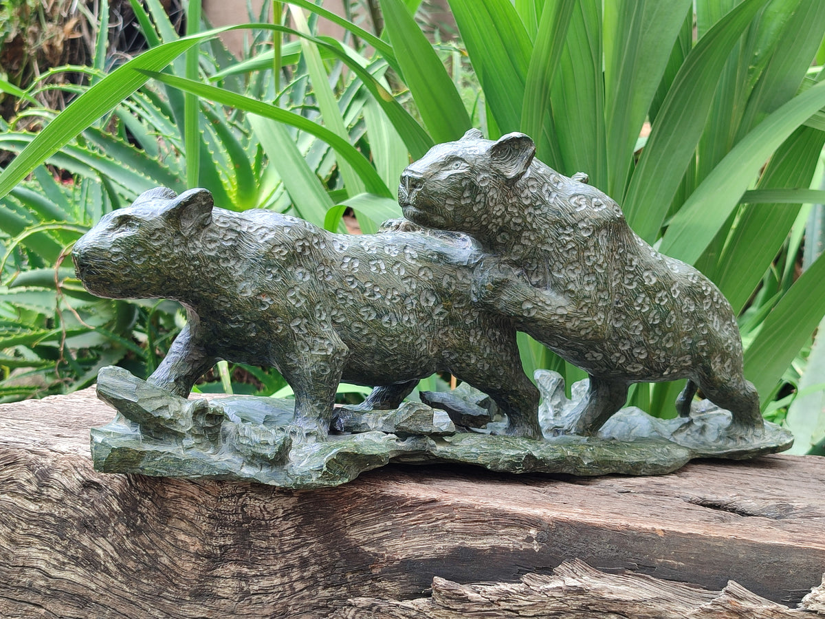 Hand Made Green Verdite Leopard Carving x 1 From Zimbabwe - Toprock Gemstones and Minerals 