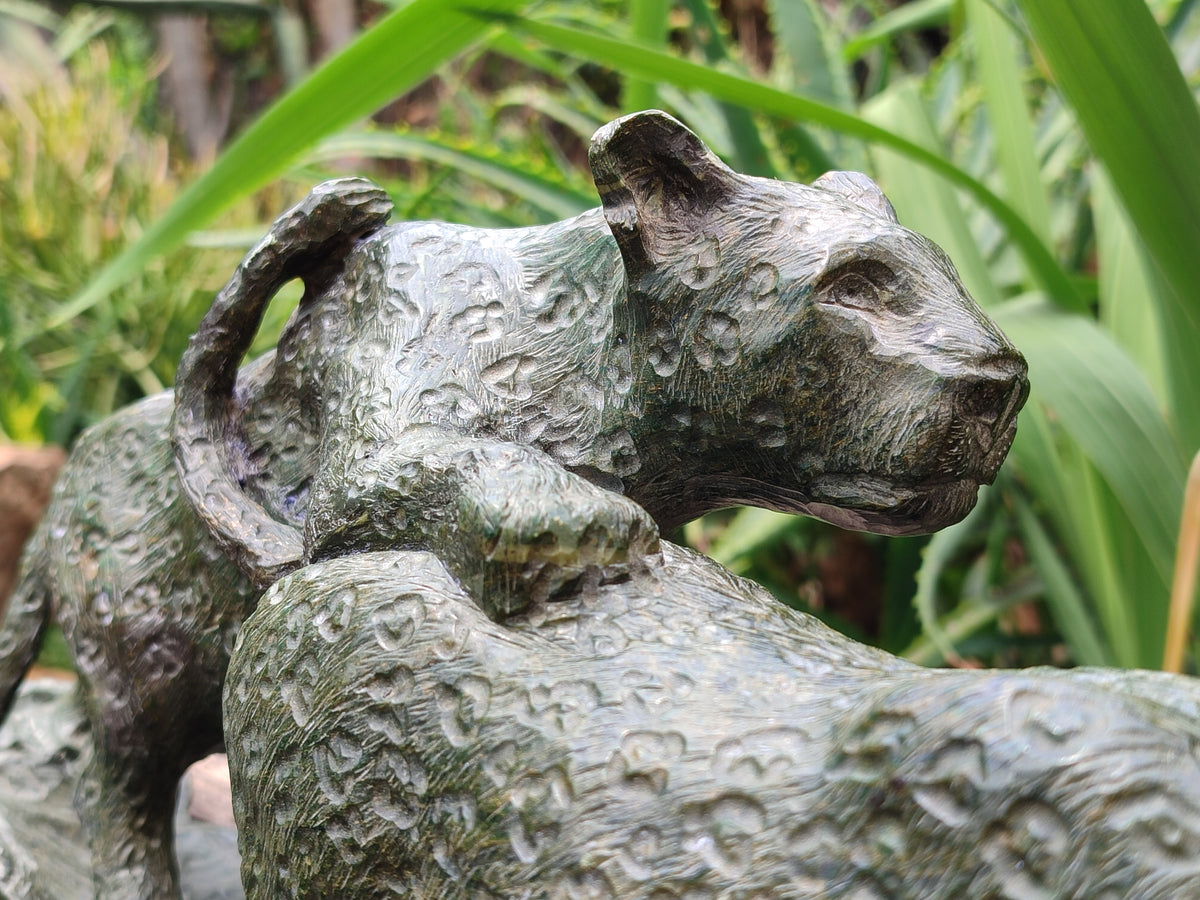 Hand Made Green Verdite Leopard Carving x 1 From Zimbabwe - Toprock Gemstones and Minerals 