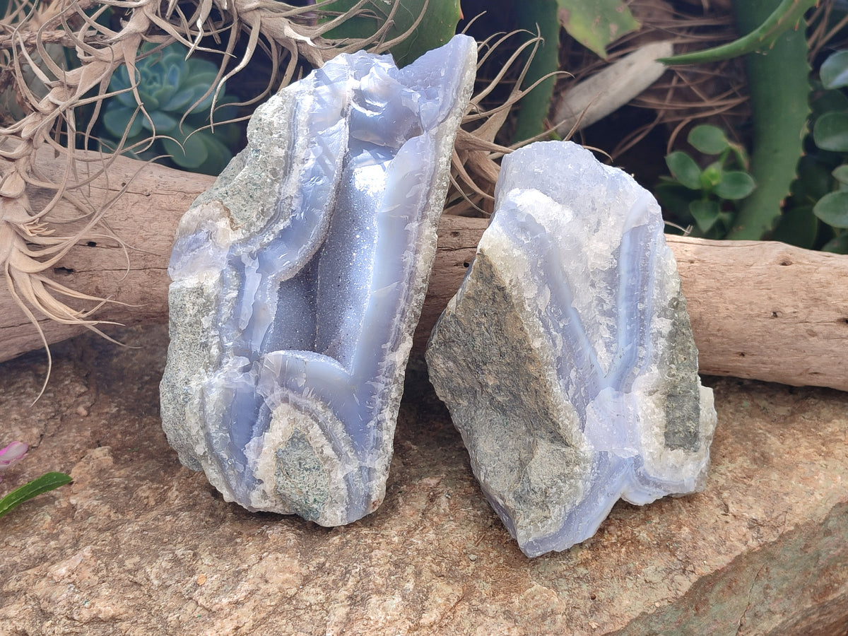 Natural Blue Lace Agate Geode Specimens x 3 From Malawi - Toprock Gemstones and Minerals 