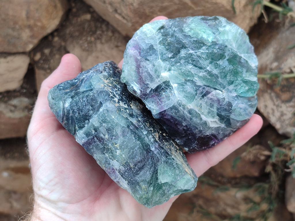 Natural Watermelon Fluorite Cobbed Specimens x 4 From Uis, Namibia - Toprock Gemstones and Minerals 