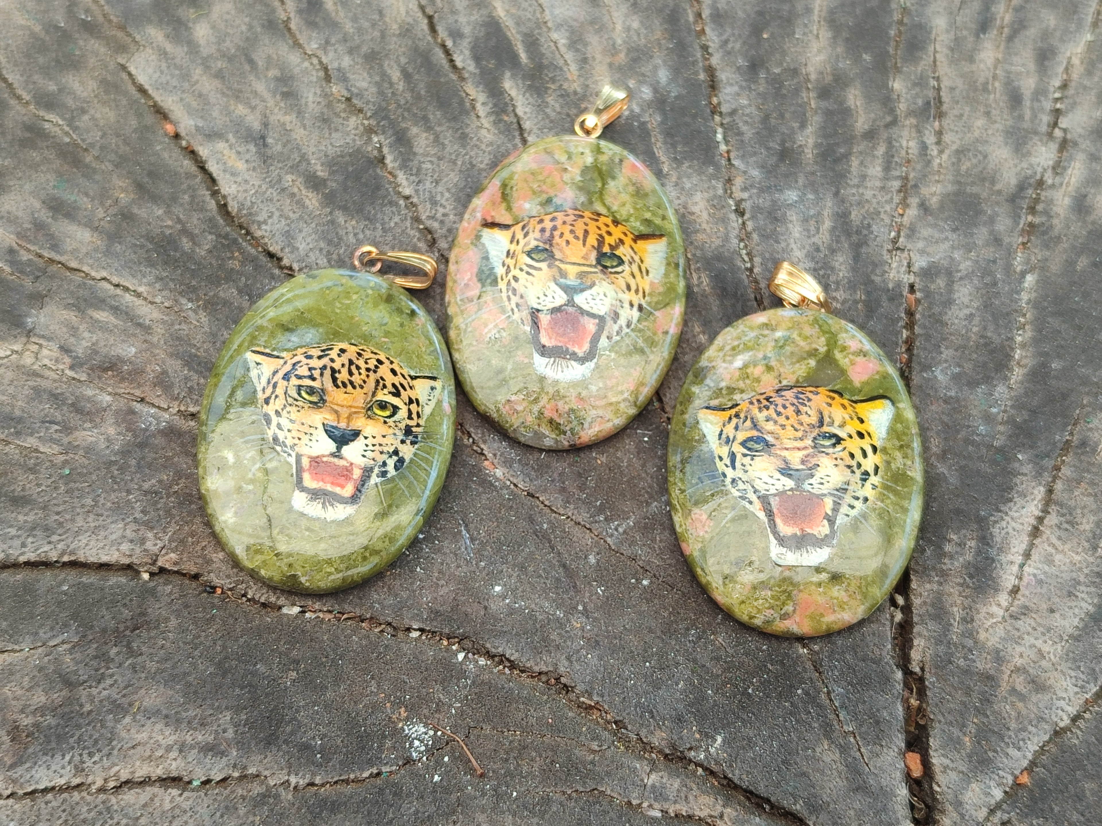 Polished Unakite Pendant with Hand Painted Leopard - Sold Per Item - From South Africa - Toprock Gemstones and Minerals 