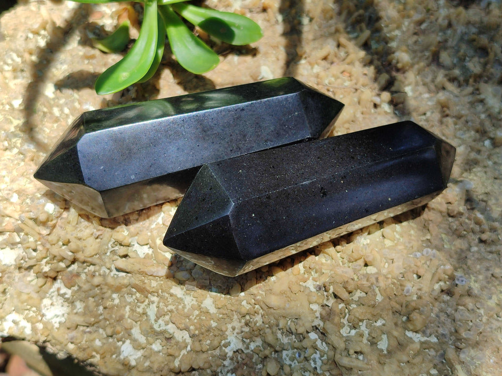 Polished Double Terminated Black Basalt Points x 12 From Madagascar - Toprock Gemstones and Minerals 
