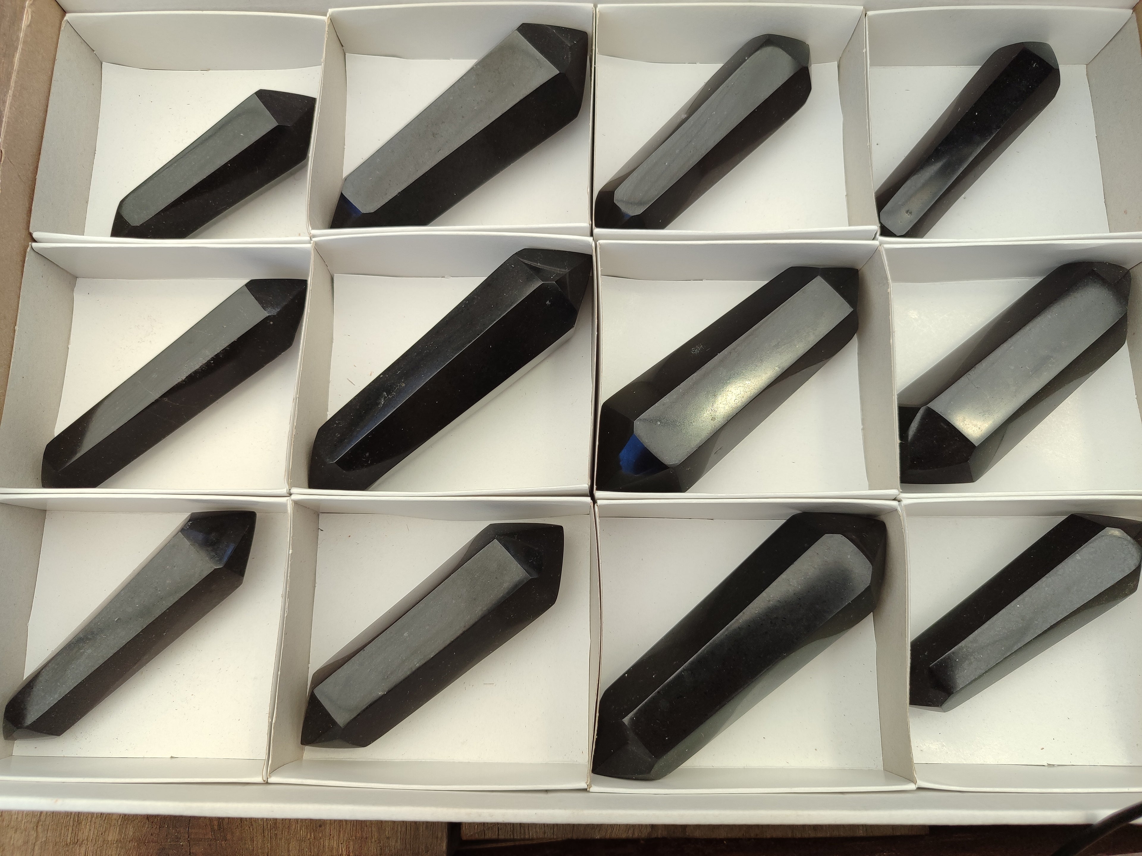 Polished Double Terminated Black Basalt Points x 12 From Madagascar - Toprock Gemstones and Minerals 