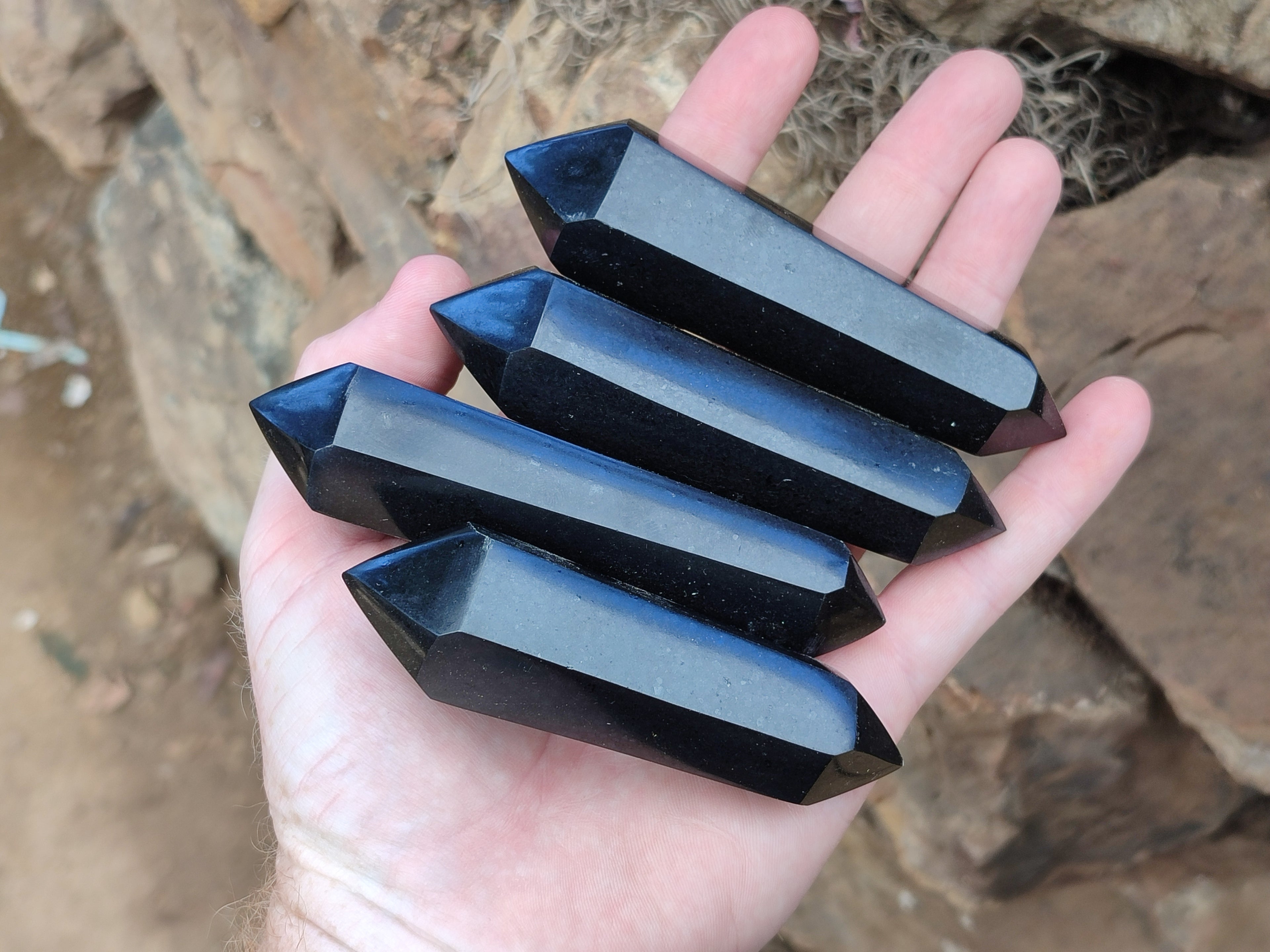 Polished Double Terminated Black Basalt Points x 12 From Madagascar - Toprock Gemstones and Minerals 