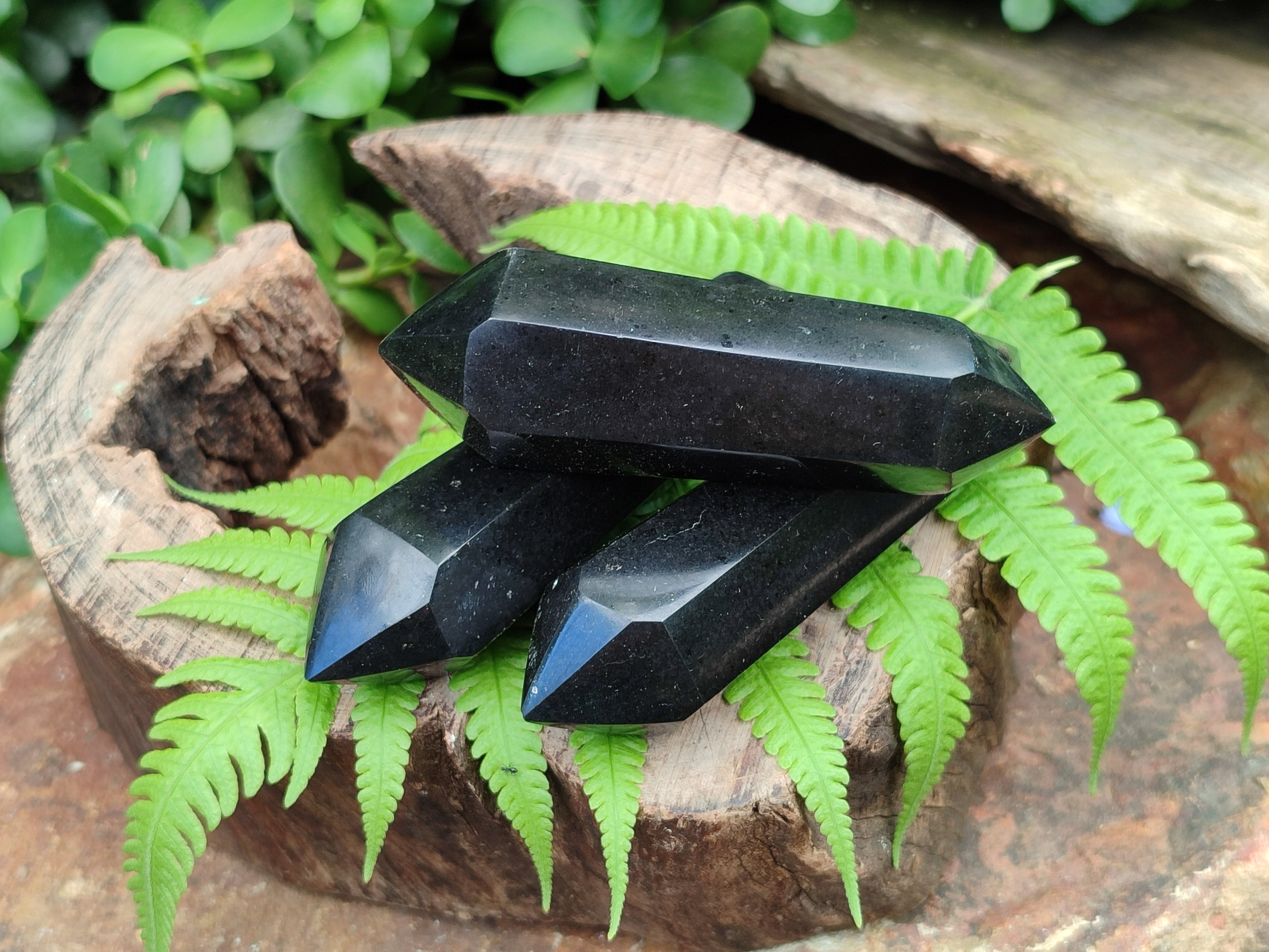 Polished Double Terminated Black Basalt Points x 12 From Madagascar - Toprock Gemstones and Minerals 