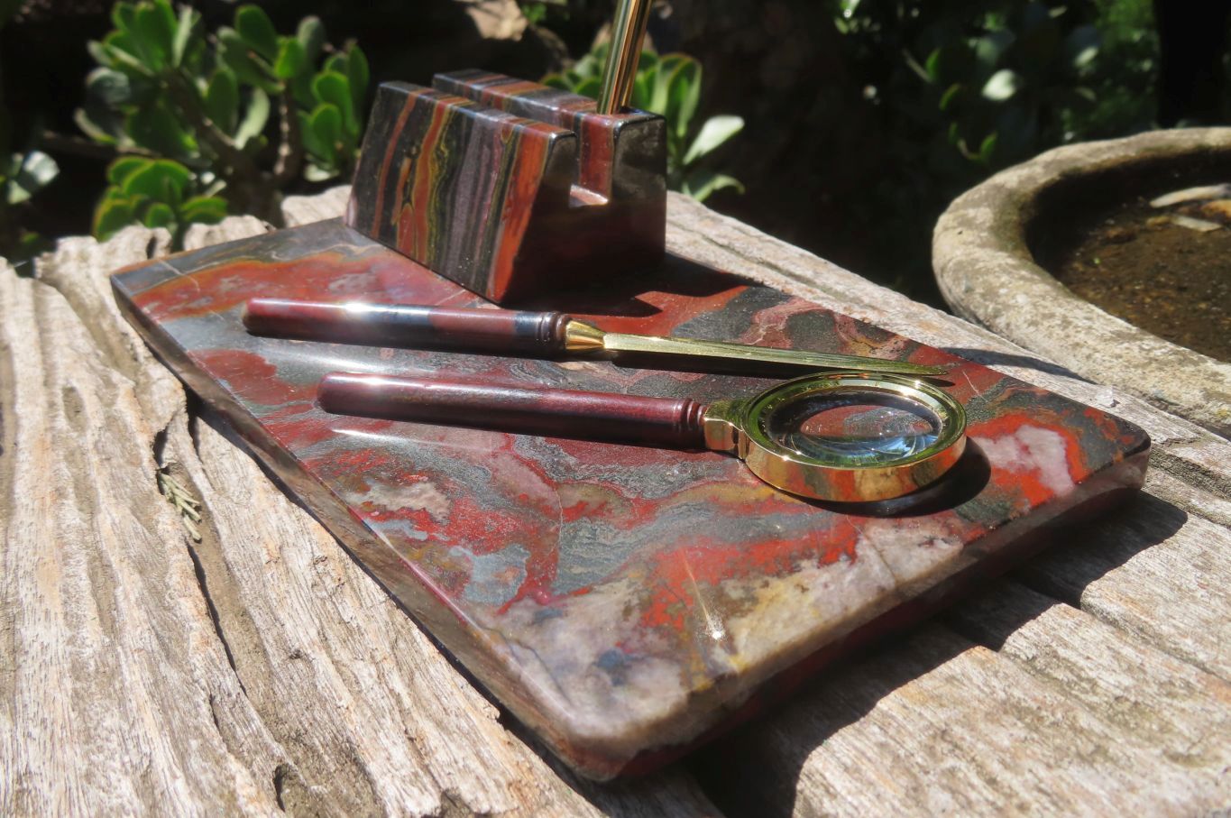 Hand Made Tiger Iron Jasper Desk Set - sold per item - From Australia - Toprock Gemstones and Minerals 