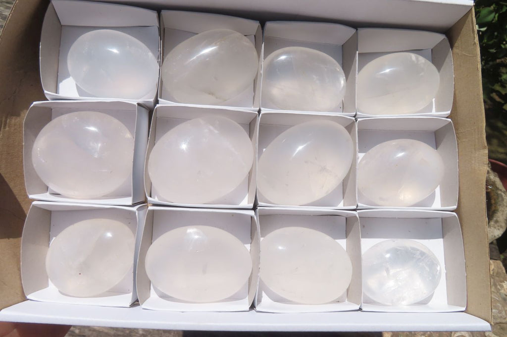 Polished Girasol Pearl Quartz Palm Stones x 12 From Madagascar - Toprock Gemstones and Minerals 