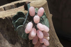 Polished Rose Quartz Hanging Bunch of Grapes with Green Fuchsite Leaves - sold per item - From South Africa - Toprock Gemstones and Minerals 