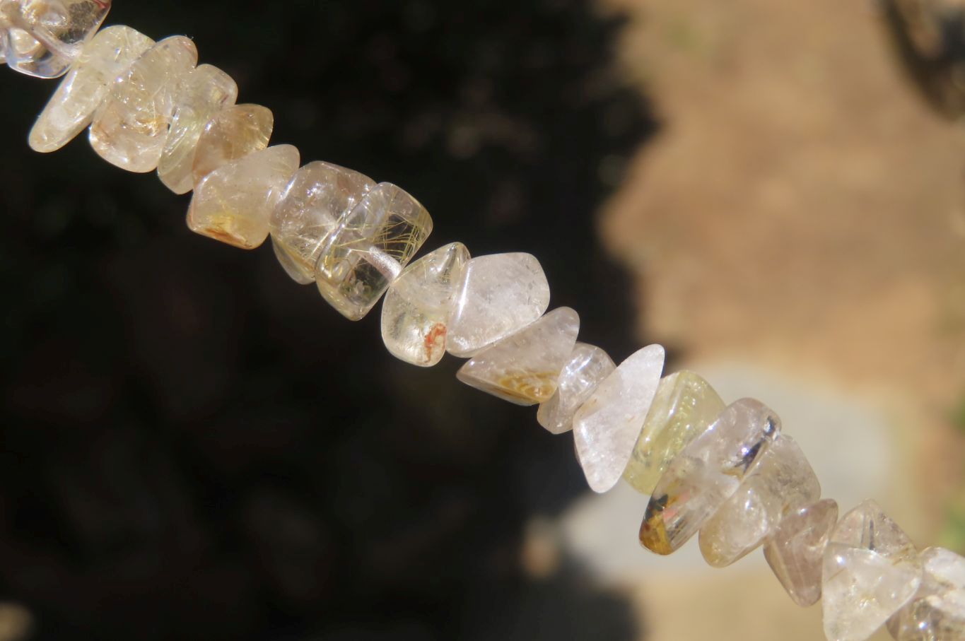 Polished Golden Rutile Quartz Tumble Chip Beaded Necklace - Sold Per Item - From Brazil - Toprock Gemstones and Minerals 
