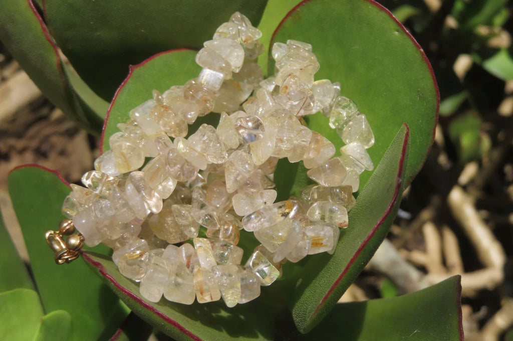 Polished Golden Rutile Quartz Tumble Chip Beaded Necklace - Sold Per Item - From Brazil - Toprock Gemstones and Minerals 