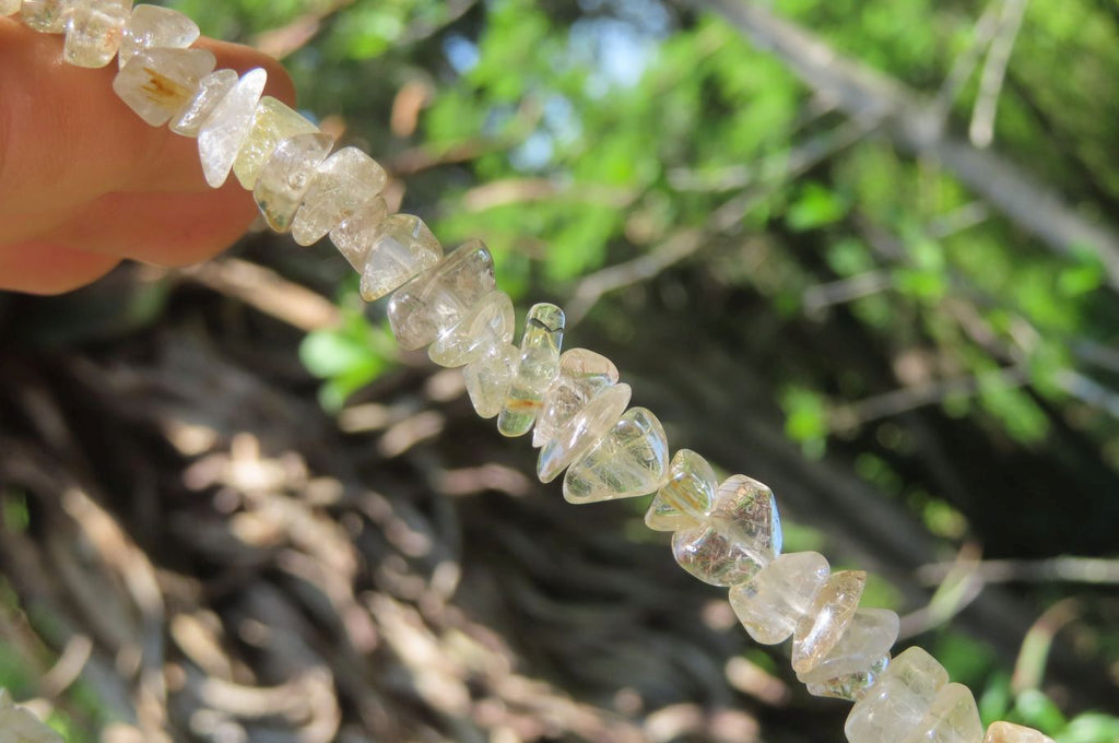 Polished Golden Rutile Quartz Tumble Chip Beaded Necklace - Sold Per Item - From Brazil - Toprock Gemstones and Minerals 