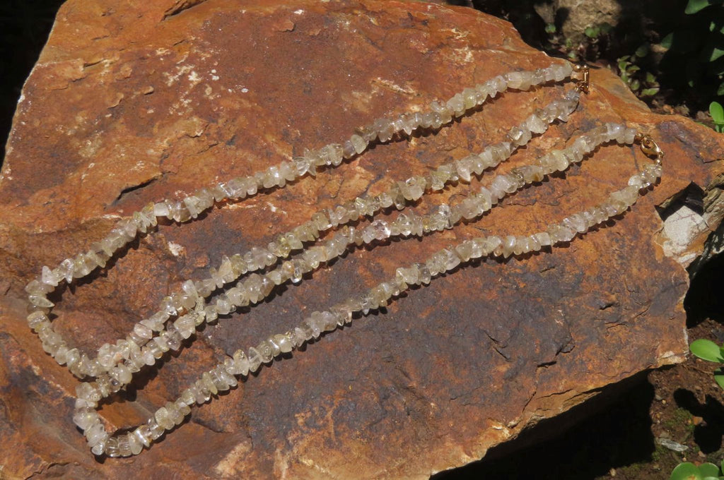 Polished Golden Rutile Quartz Tumble Chip Beaded Necklace - Sold Per Item - From Brazil - Toprock Gemstones and Minerals 