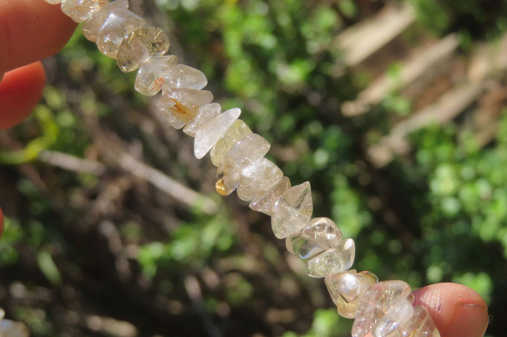 Polished Golden Rutile Quartz Tumble Chip Beaded Necklace - Sold Per Item - From Brazil - Toprock Gemstones and Minerals 