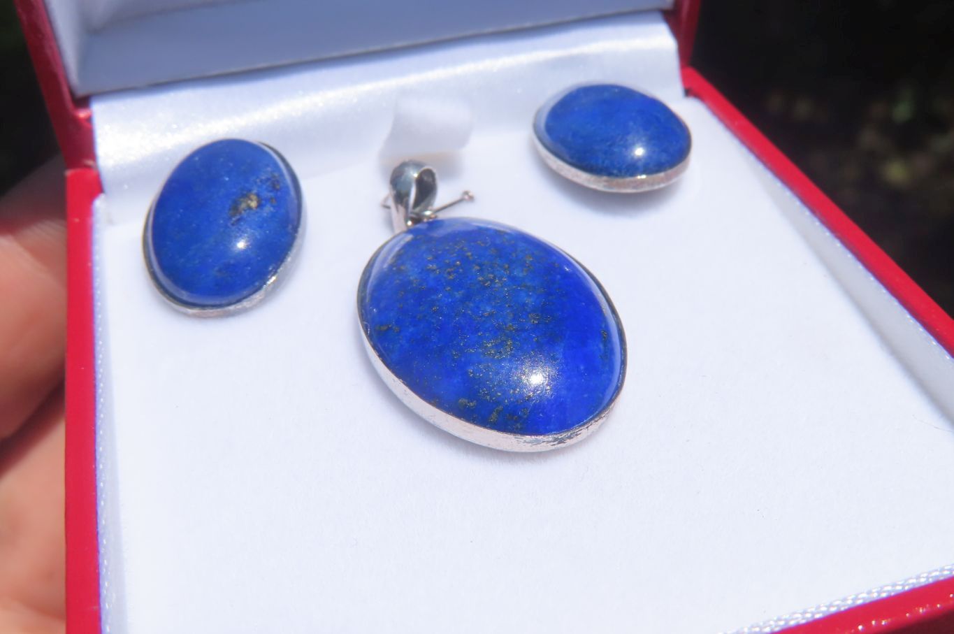 Polished Lapis Lazuli Pendant and Earrings Set in Sterling Sliver - Sold Per Set - From Afghanistan - Toprock Gemstones and Minerals 