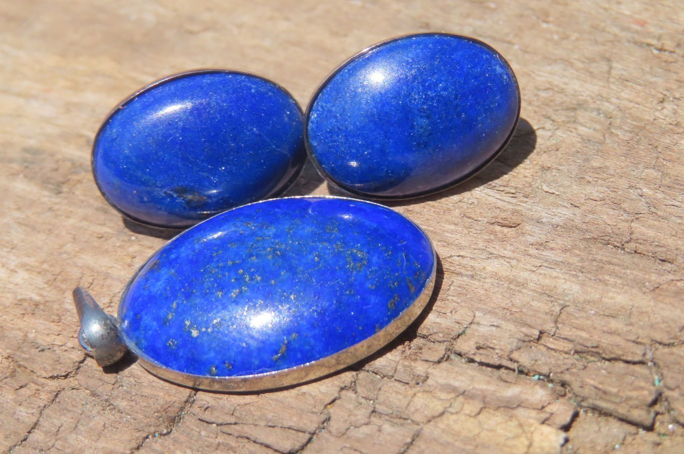 Polished Lapis Lazuli Pendant and Earrings Set in Sterling Sliver - Sold Per Set - From Afghanistan - Toprock Gemstones and Minerals 