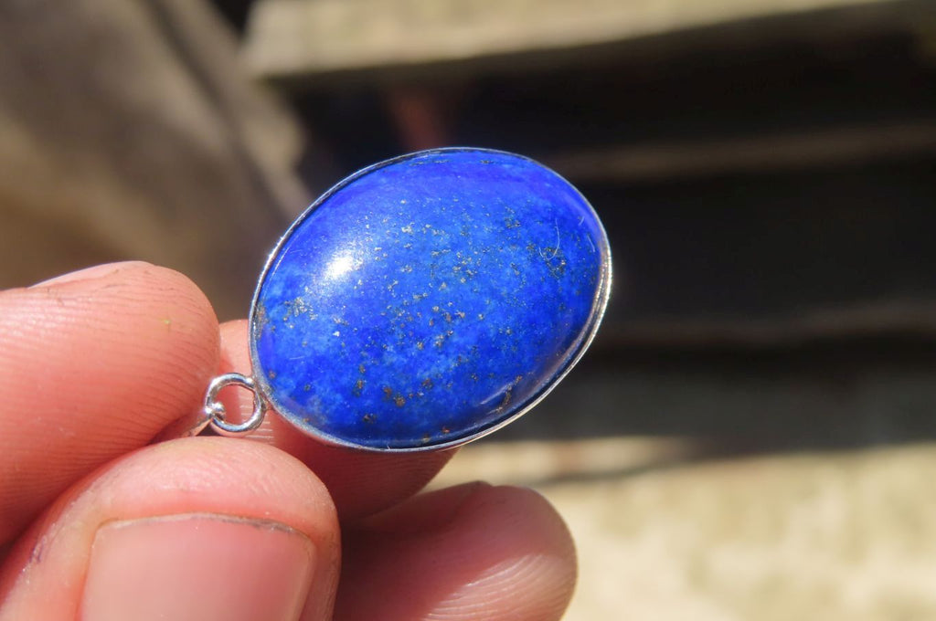 Polished Lapis Lazuli Pendant and Earrings Set in Sterling Sliver - Sold Per Set - From Afghanistan - Toprock Gemstones and Minerals 