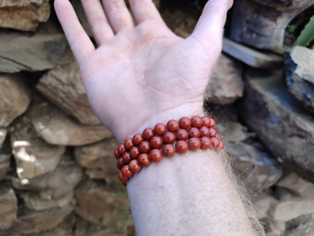 Polished Red Jasper Beaded Stretch Buddha Bracelet - Sold Per Item - From South Africa - Toprock Gemstones and Minerals 