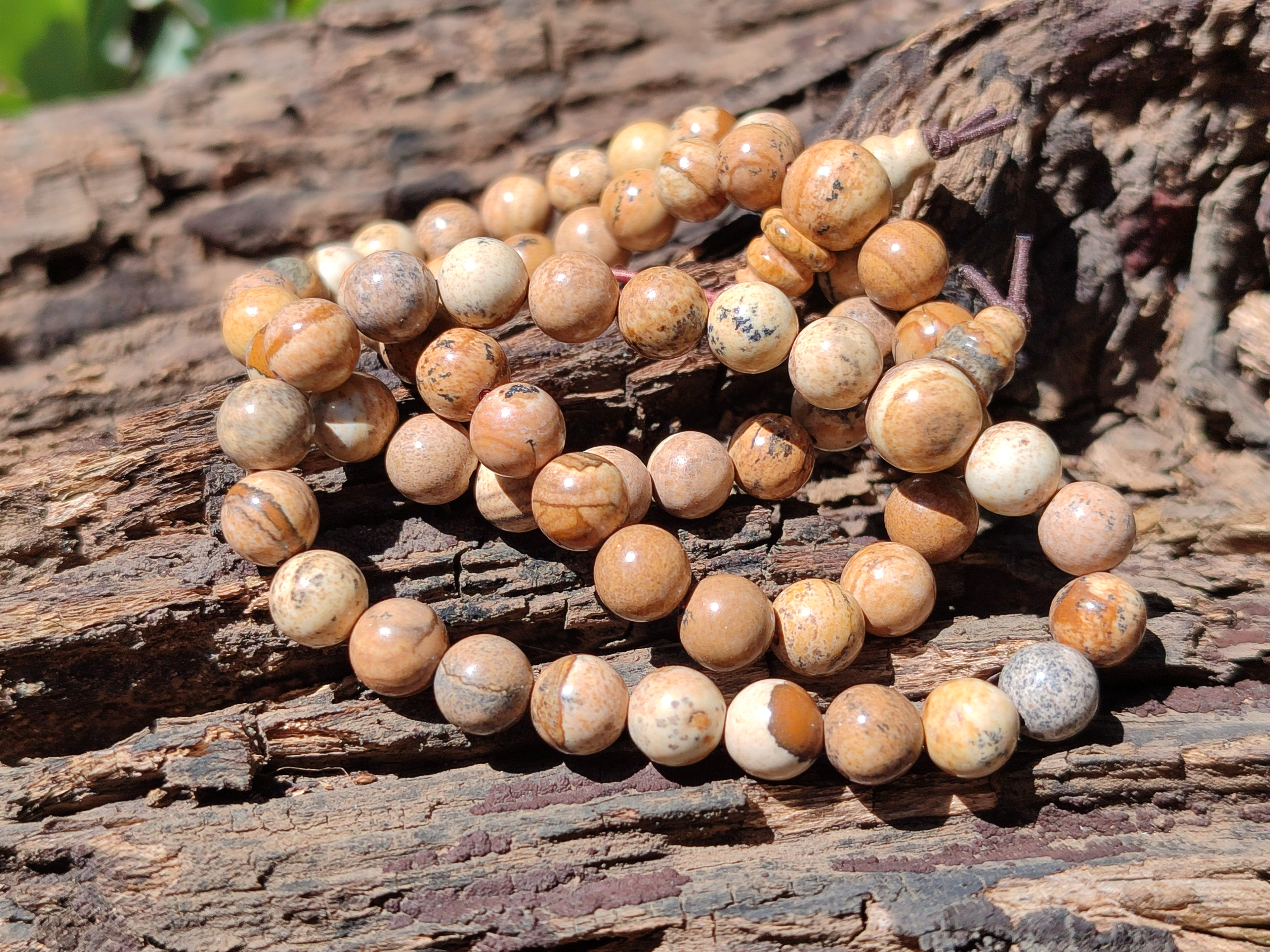 Polished Namibian Desert Picture Stone Jasper Beaded Stretch Buddha Bracelet - Sold Per Item - From Namibia - Toprock Gemstones and Minerals 