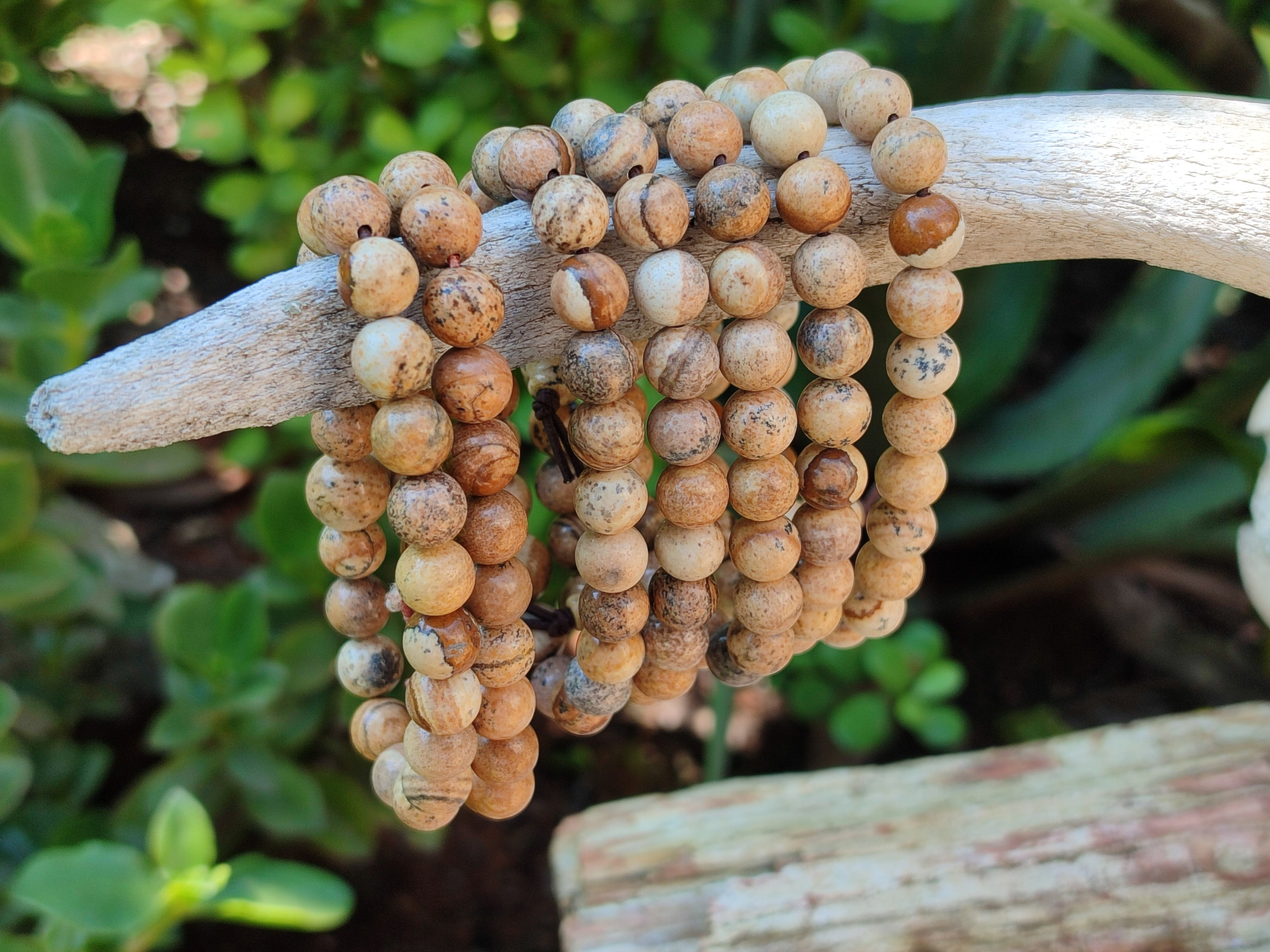 Polished Namibian Desert Picture Stone Jasper Beaded Stretch Buddha Bracelet - Sold Per Item - From Namibia - Toprock Gemstones and Minerals 