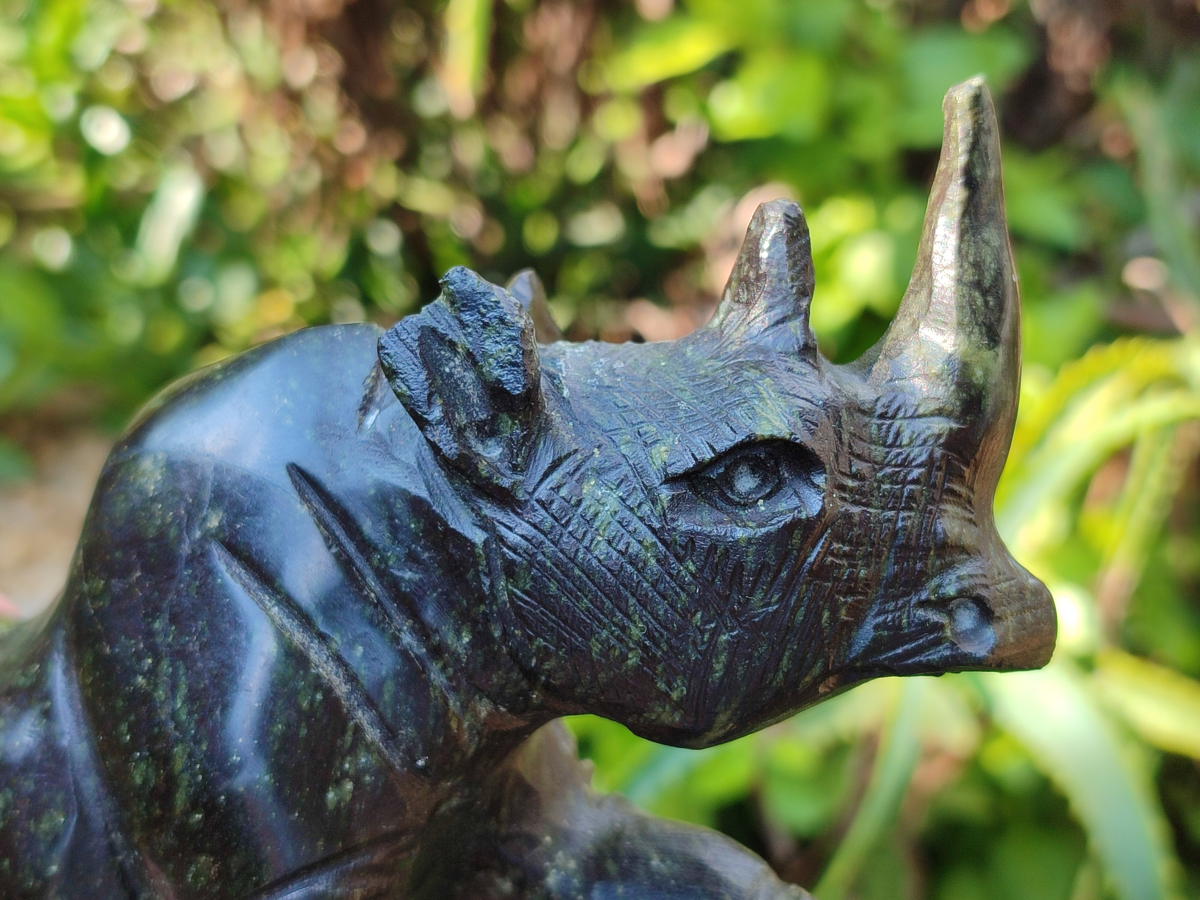 Hand Made Leopard Stone Rhino Carvings x 2 From Zimbabwe - Toprock Gemstones and Minerals 
