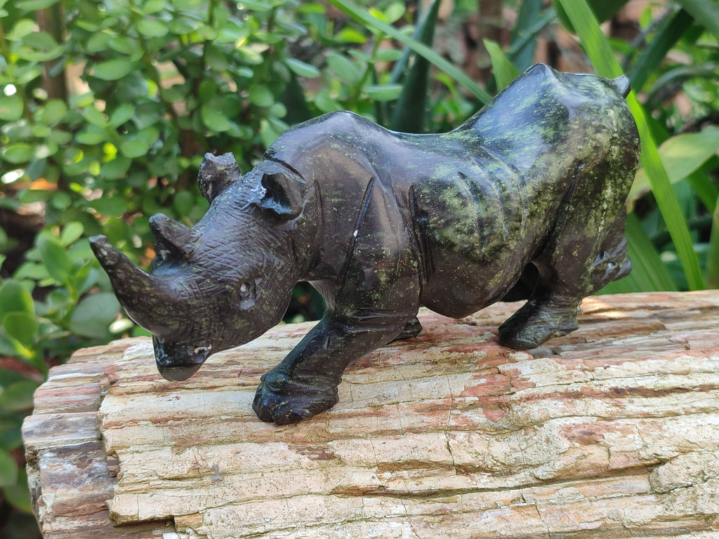 Hand Made Leopard Stone Rhino Carvings x 2 From Zimbabwe - Toprock Gemstones and Minerals 