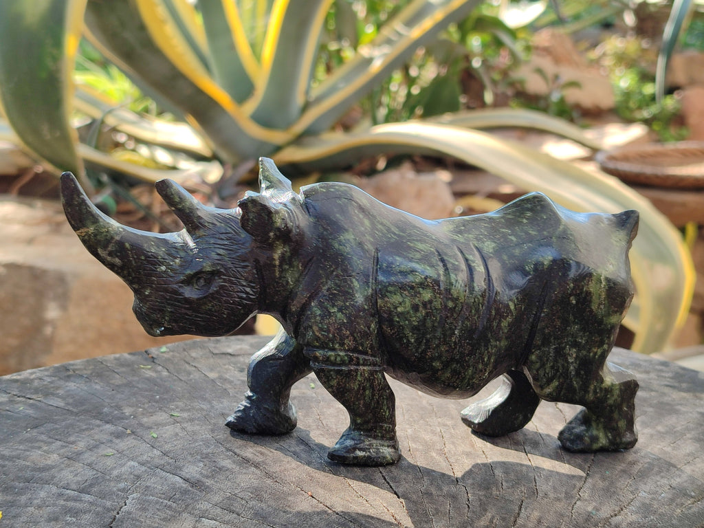 Hand Made Leopard Stone Rhino Carvings x 2 From Zimbabwe - Toprock Gemstones and Minerals 