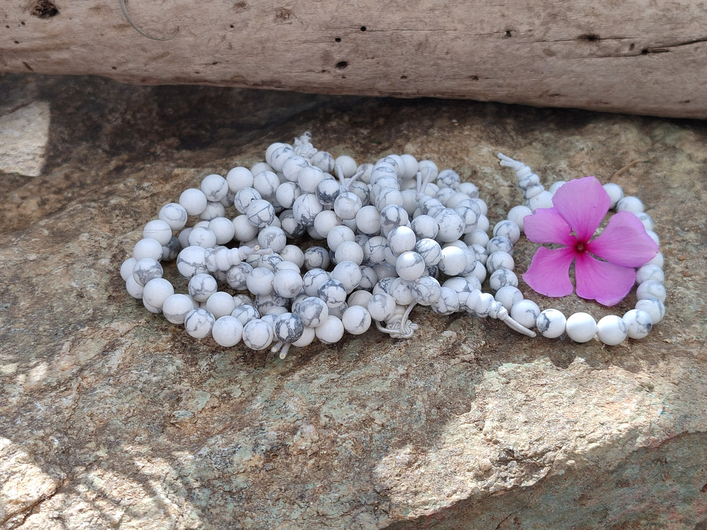 Polished Lightning Strike Magnesite - Howlite Beaded Stretch Buddha Bracelet - Sold Per Item - From Zimbabwe - Toprock Gemstones and Minerals 