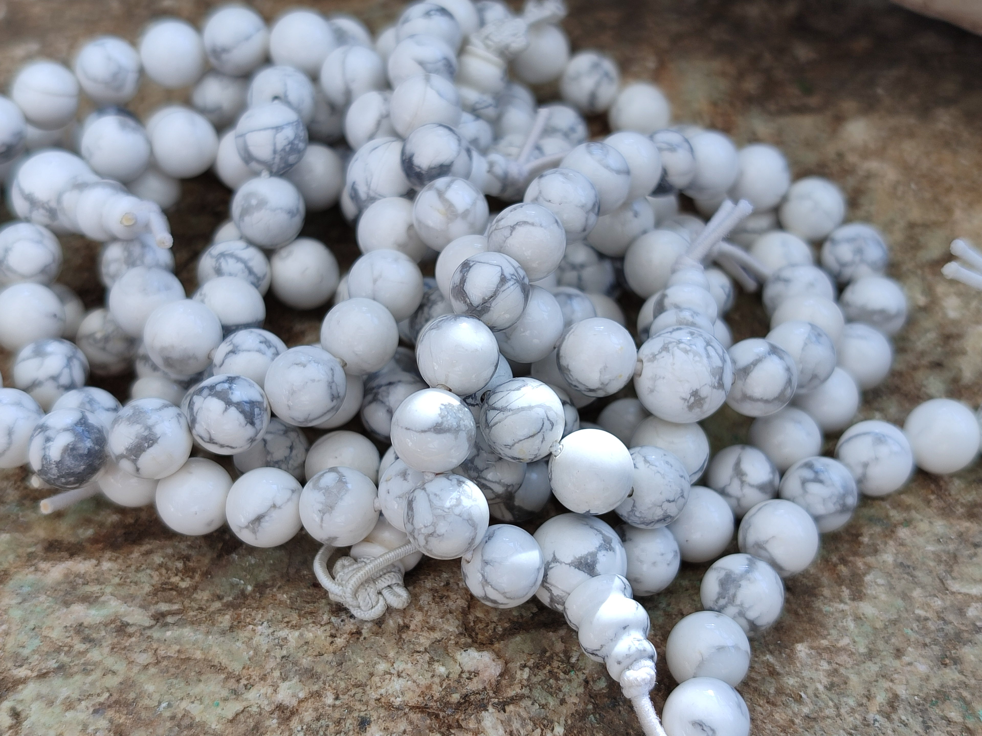 Polished Lightning Strike Magnesite - Howlite Beaded Stretch Buddha Bracelet - Sold Per Item - From Zimbabwe - Toprock Gemstones and Minerals 