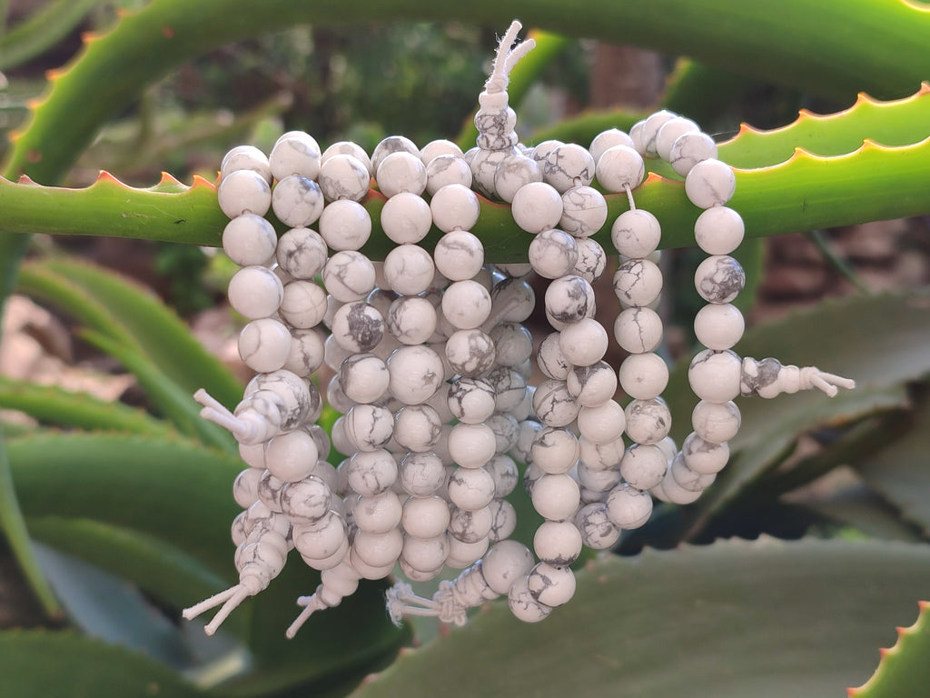 Polished Lightning Strike Magnesite - Howlite Beaded Stretch Buddha Bracelet - Sold Per Item - From Zimbabwe - Toprock Gemstones and Minerals 
