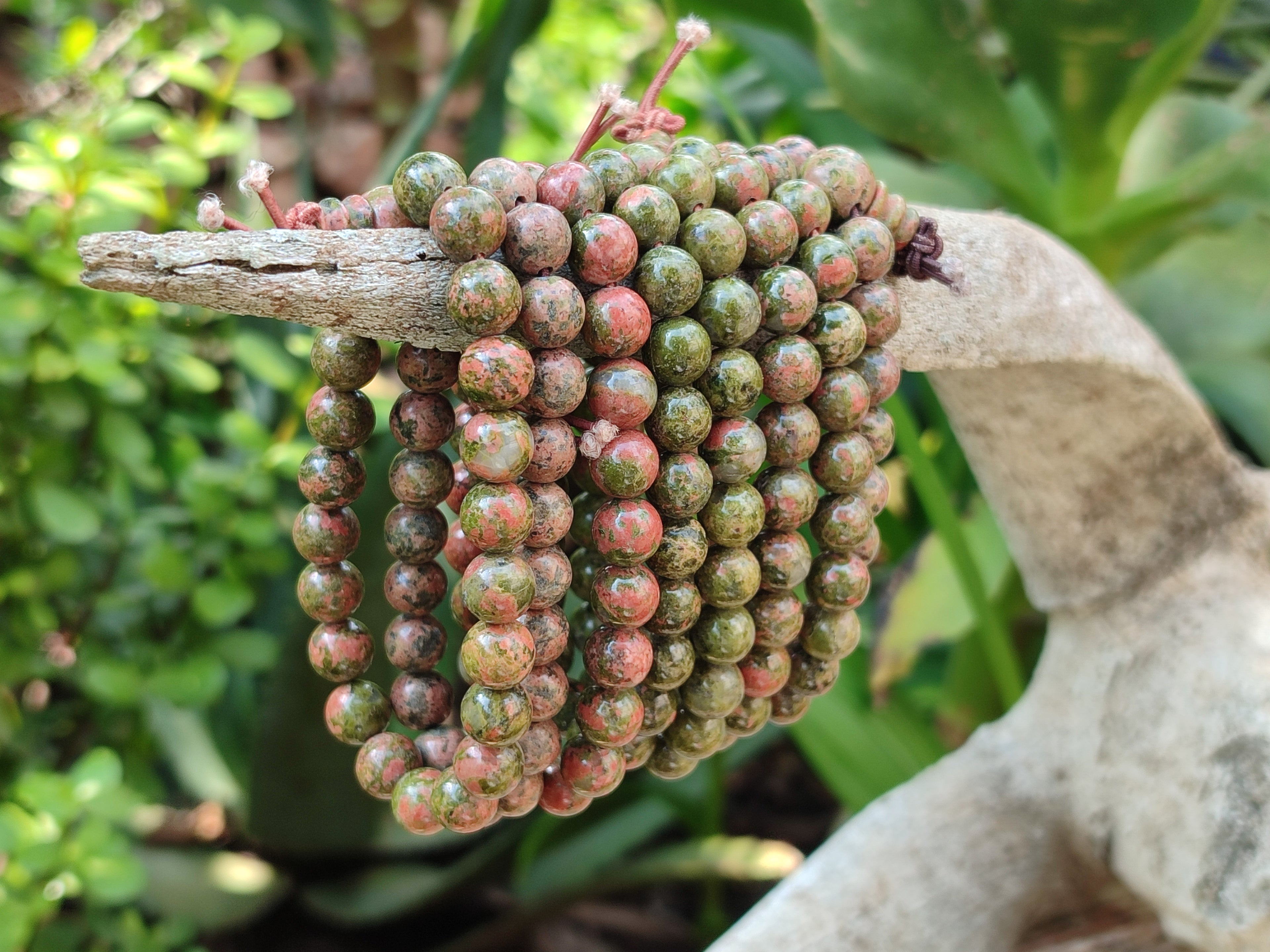 Polished Unakite Beaded Stretch Buddha Bracelet - Sold Per Item - From South Africa - Toprock Gemstones and Minerals 