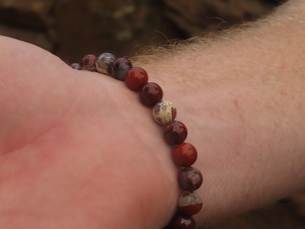 Polished Brecciated Red Jasper Beaded Stretch Buddha Bracelet - Sold Per Item - From South Africa - Toprock Gemstones and Minerals 
