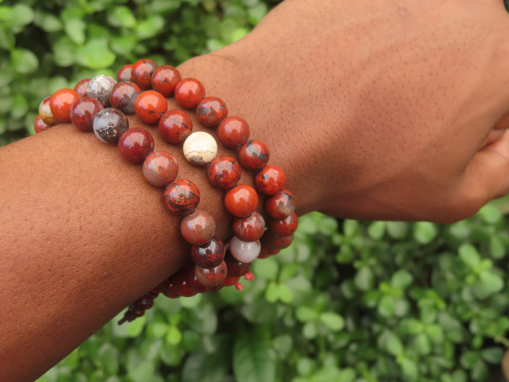 Polished Brecciated Red Jasper Beaded Stretch Buddha Bracelet - Sold Per Item - From South Africa - Toprock Gemstones and Minerals 