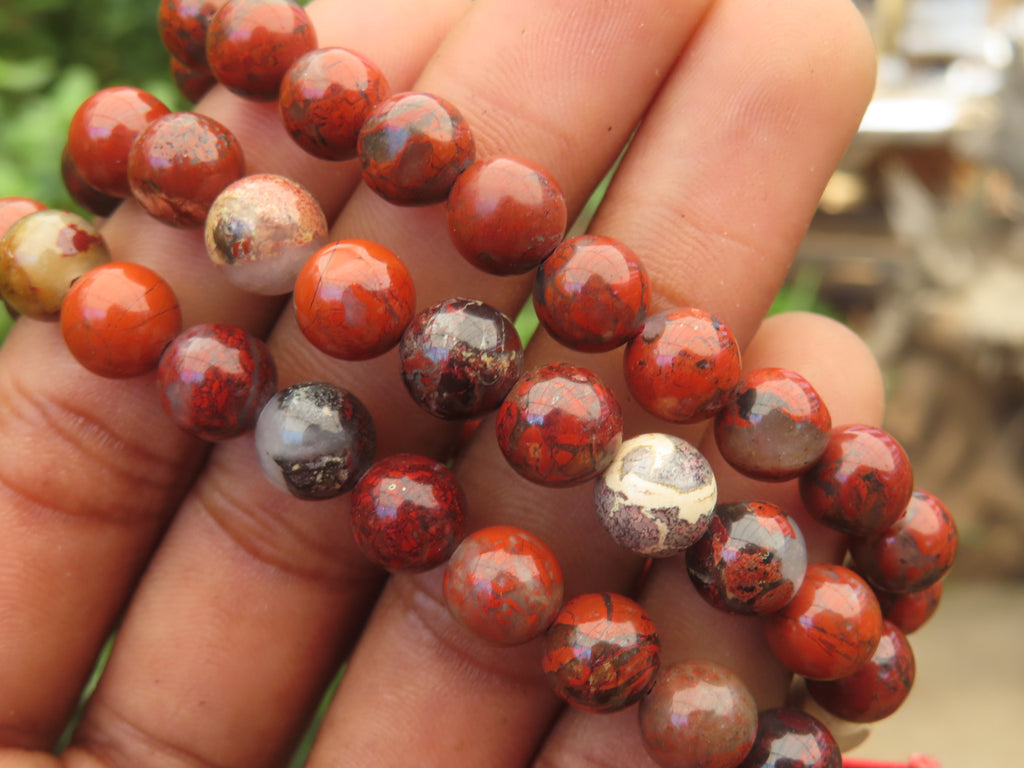 Polished Brecciated Red Jasper Beaded Stretch Buddha Bracelet - Sold Per Item - From South Africa - Toprock Gemstones and Minerals 