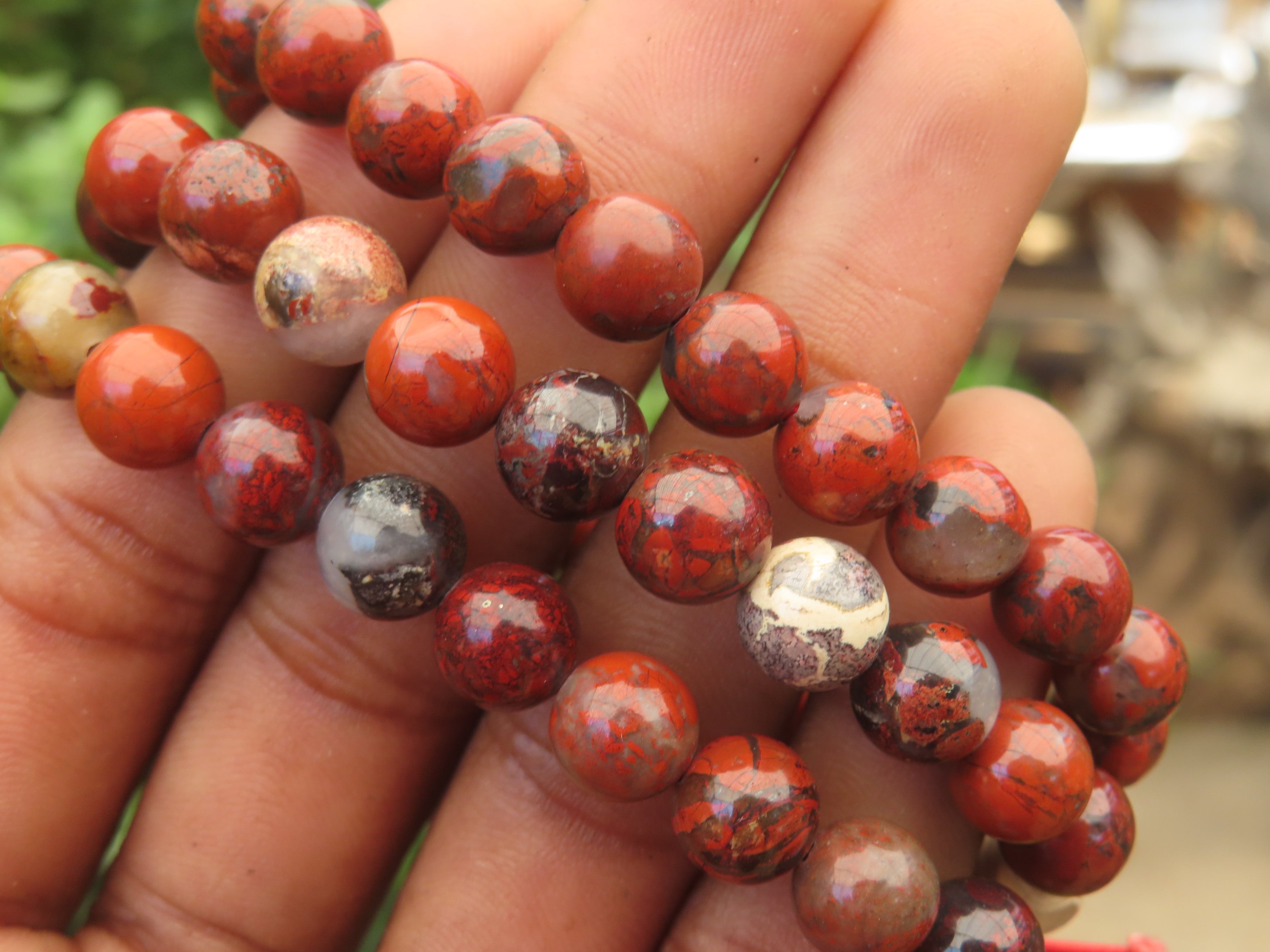 Polished Brecciated Red Jasper Beaded Stretch Buddha Bracelet - Sold Per Item - From South Africa - Toprock Gemstones and Minerals 