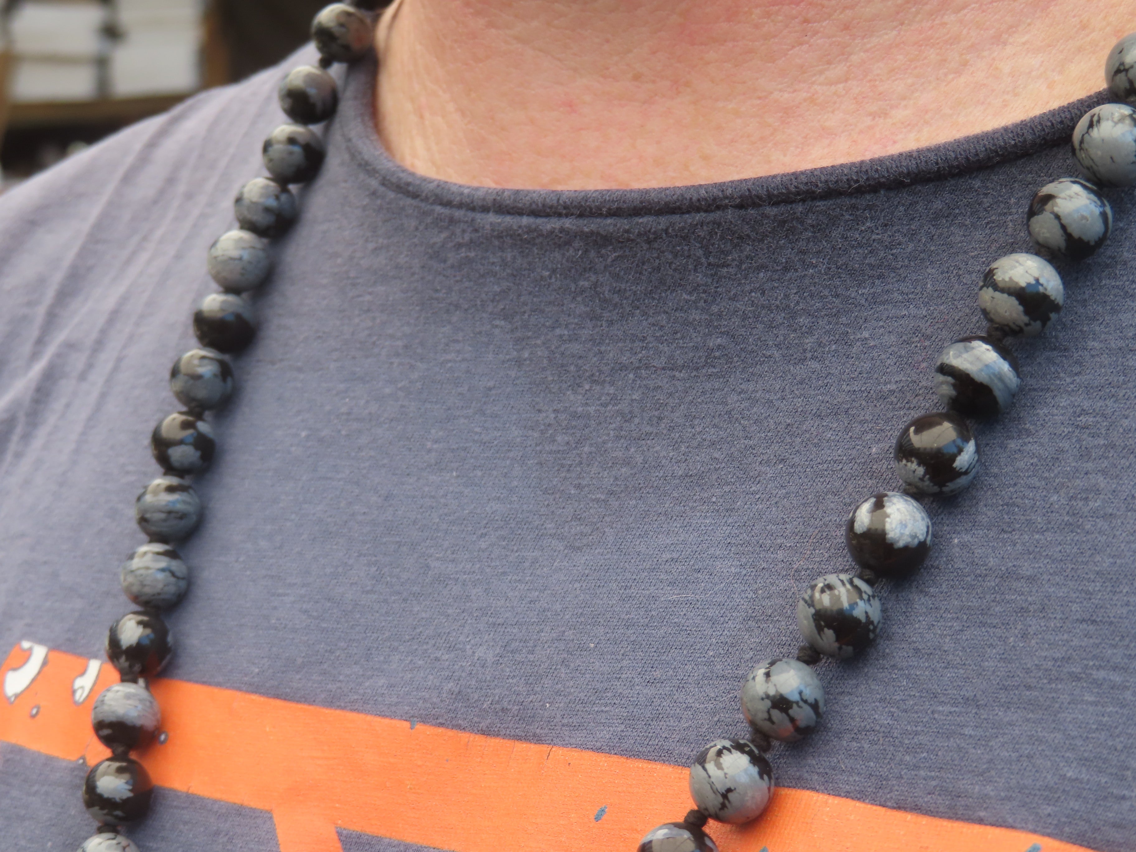 Polished Large Snowflake Obsidian Ball Shaped Beaded Necklace  - Sold per Item - From Mexico - Toprock Gemstones and Minerals 
