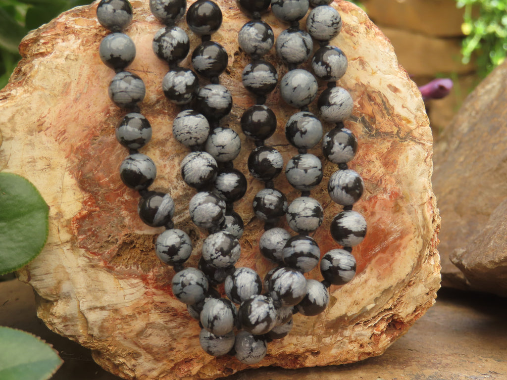 Polished Large Snowflake Obsidian Ball Shaped Beaded Necklace  - Sold per Item - From Mexico - Toprock Gemstones and Minerals 