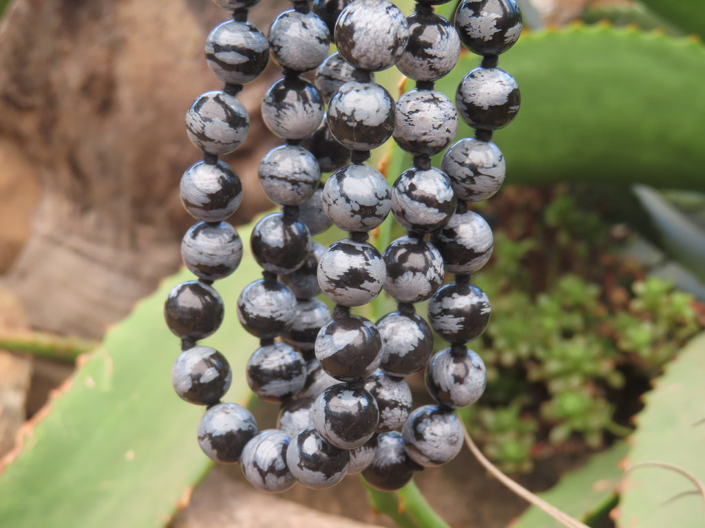 Polished Large Snowflake Obsidian Ball Shaped Beaded Necklace  - Sold per Item - From Mexico - Toprock Gemstones and Minerals 
