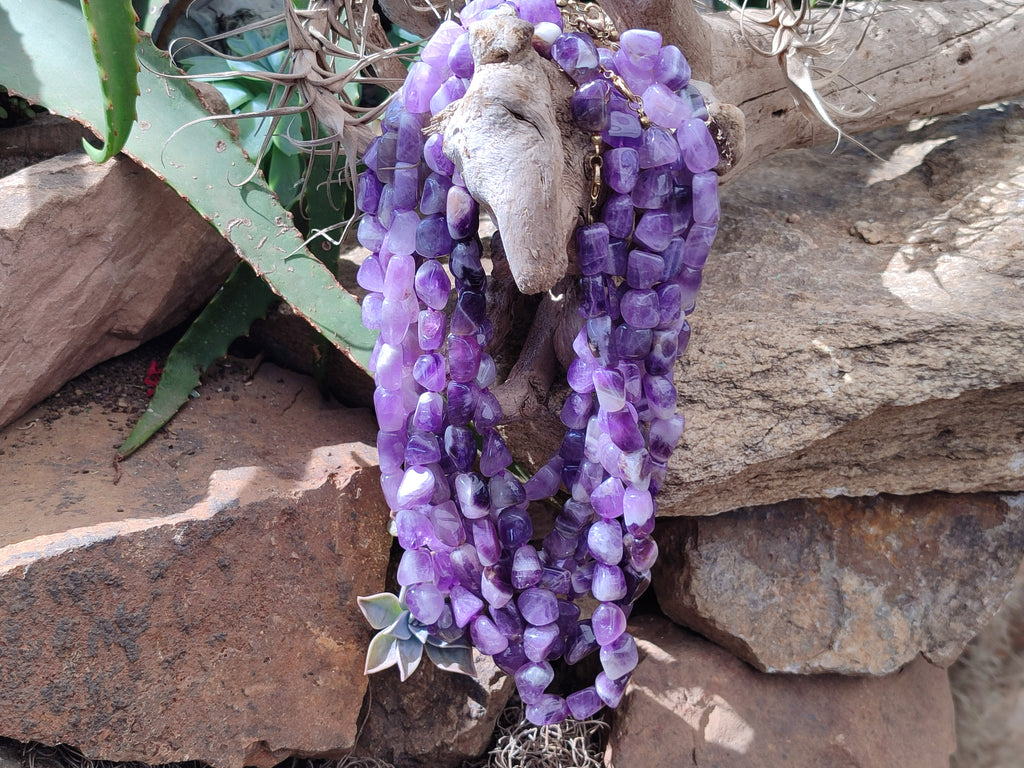 Polished Amethyst Tumble Chip Beaded Necklace - Sold per Item- From Zambia - Toprock Gemstones and Minerals 