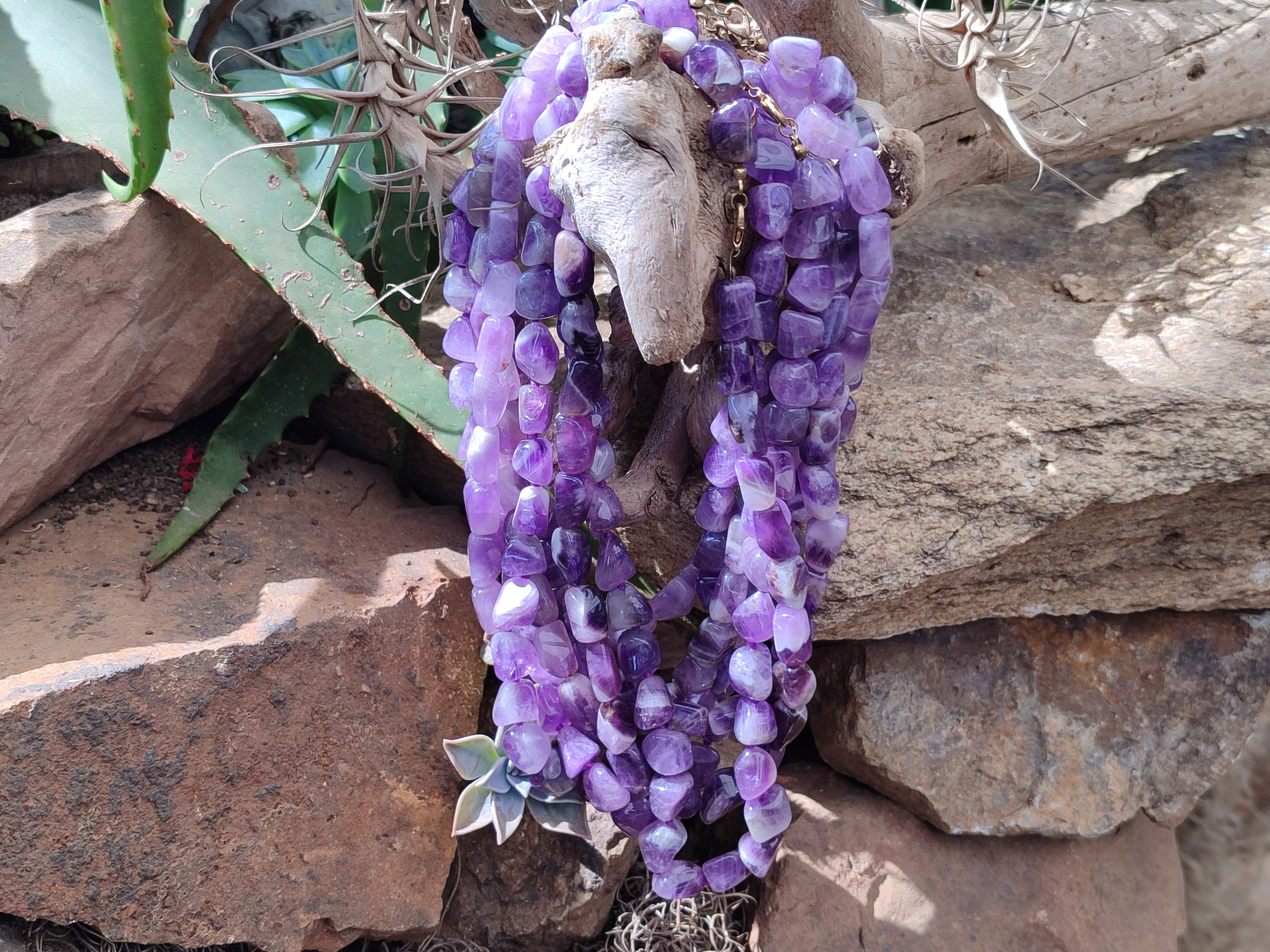 Polished Amethyst Tumble Chip Beaded Necklace - Sold per Item- From Zambia - Toprock Gemstones and Minerals 