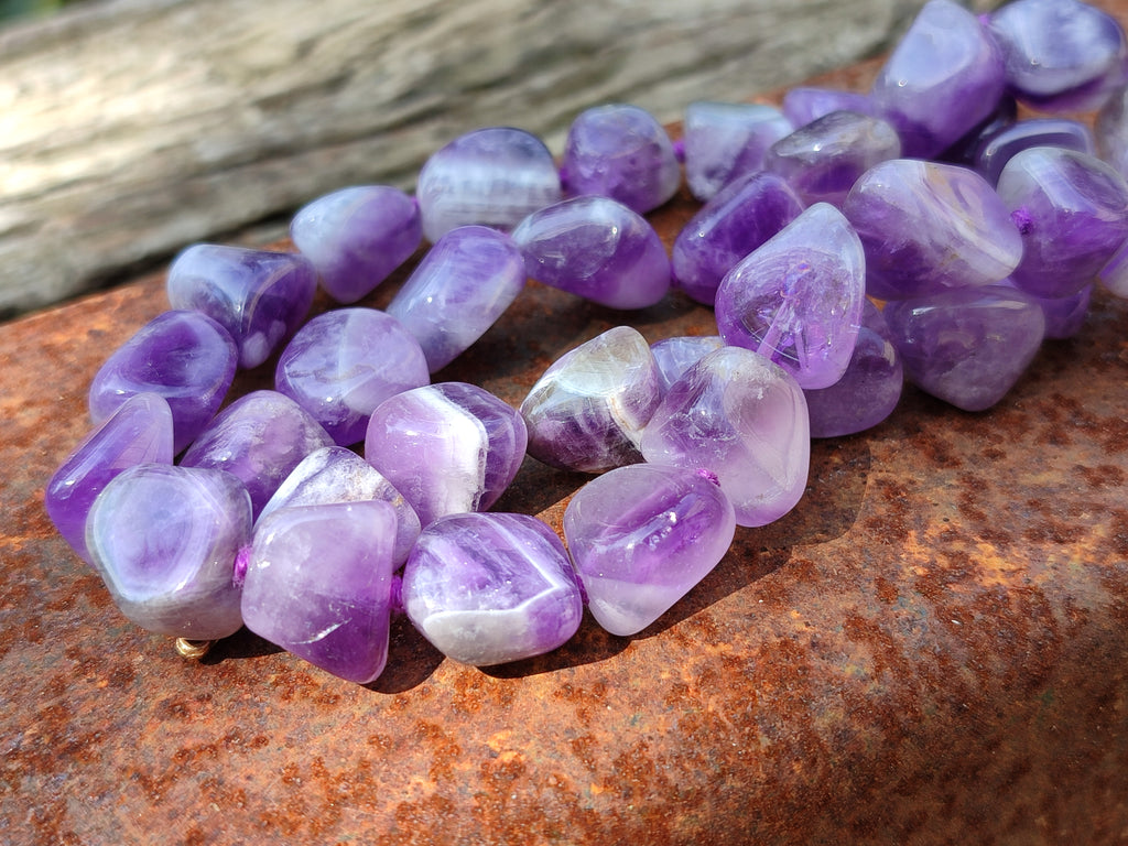 Polished Amethyst Tumble Chip Beaded Necklace - Sold per Item- From Zambia - Toprock Gemstones and Minerals 
