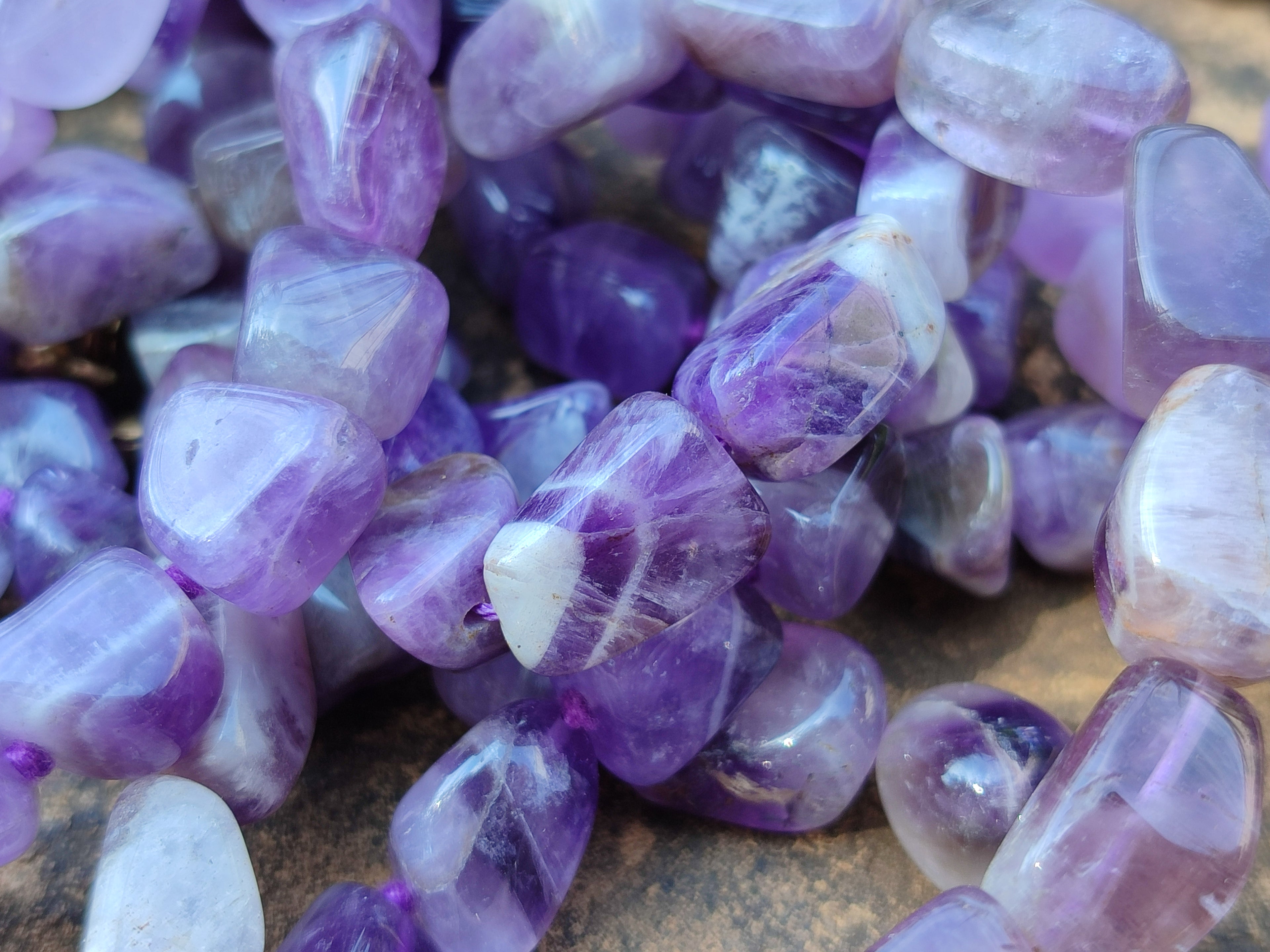 Polished Amethyst Tumble Chip Beaded Necklace - Sold per Item- From Zambia - Toprock Gemstones and Minerals 