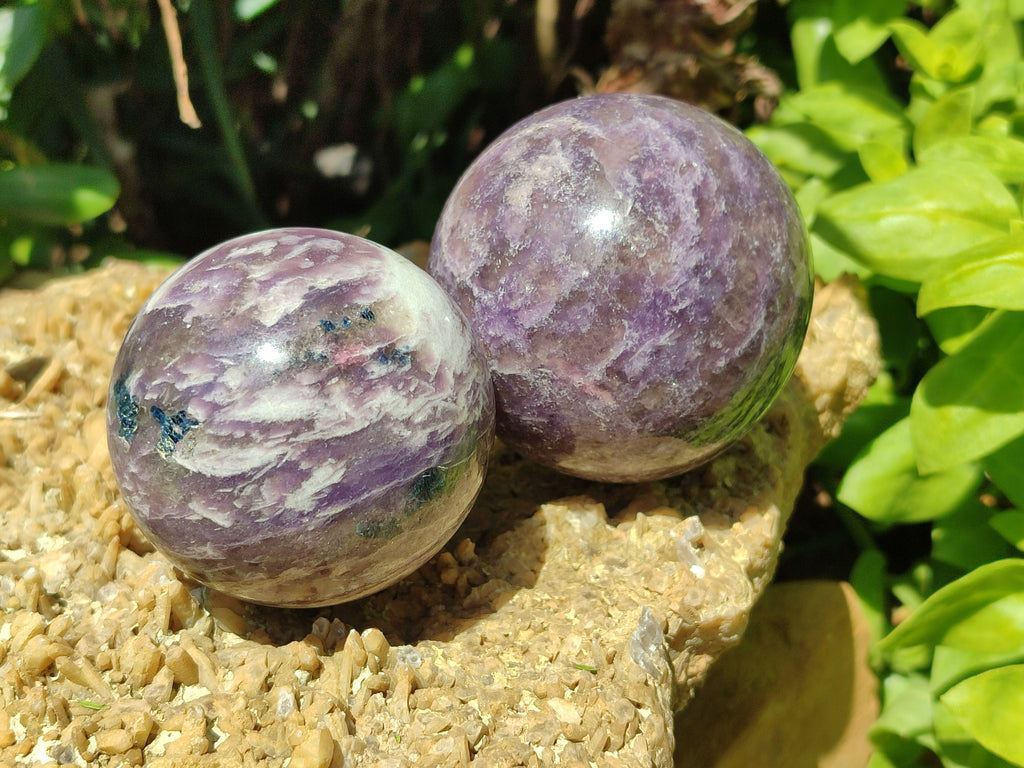 Polished Lepidolite with Pink Rubellite Spheres x 3 From Ambatondrazaka, Madagascar - Toprock Gemstones and Minerals 